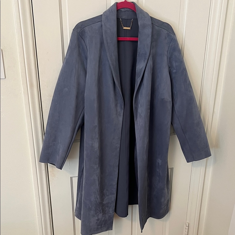 Blue Vegan Suede Duster Coat